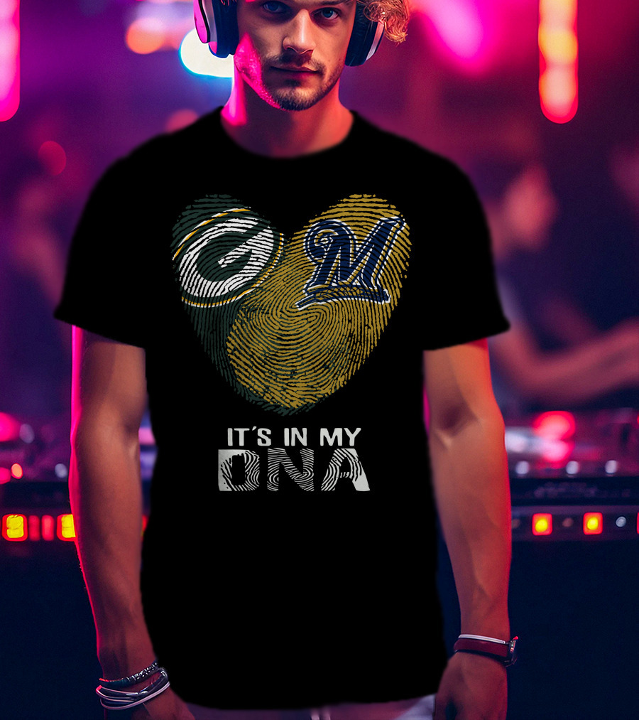 Packers Brewers It's In My Dna Heart Logo Fingerprint T-Shirt