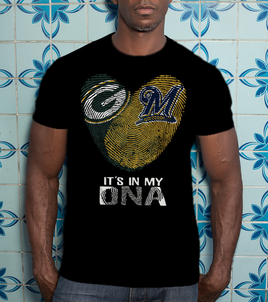 Packers Brewers It's In My Dna Heart Logo Fingerprint T-Shirt