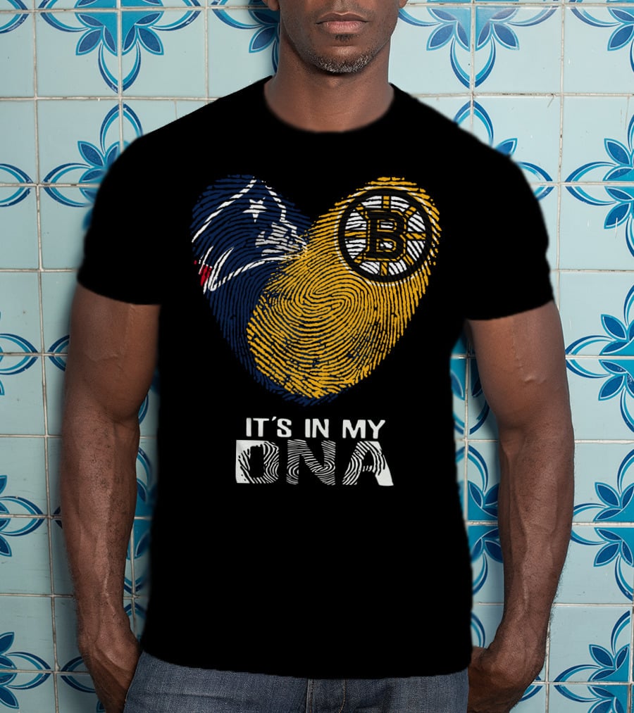 It's In My DNA Patriots Bruins Fingerprint Heart T-Shirt