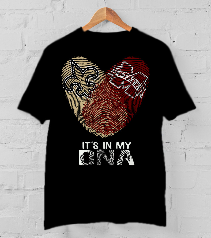 Saints Ms State It's In My Dna Fingerprint Heart Fleur-De-Lis T-Shirt
