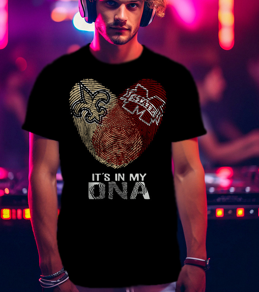 Saints Ms State It's In My Dna Fingerprint Heart Fleur-De-Lis T-Shirt