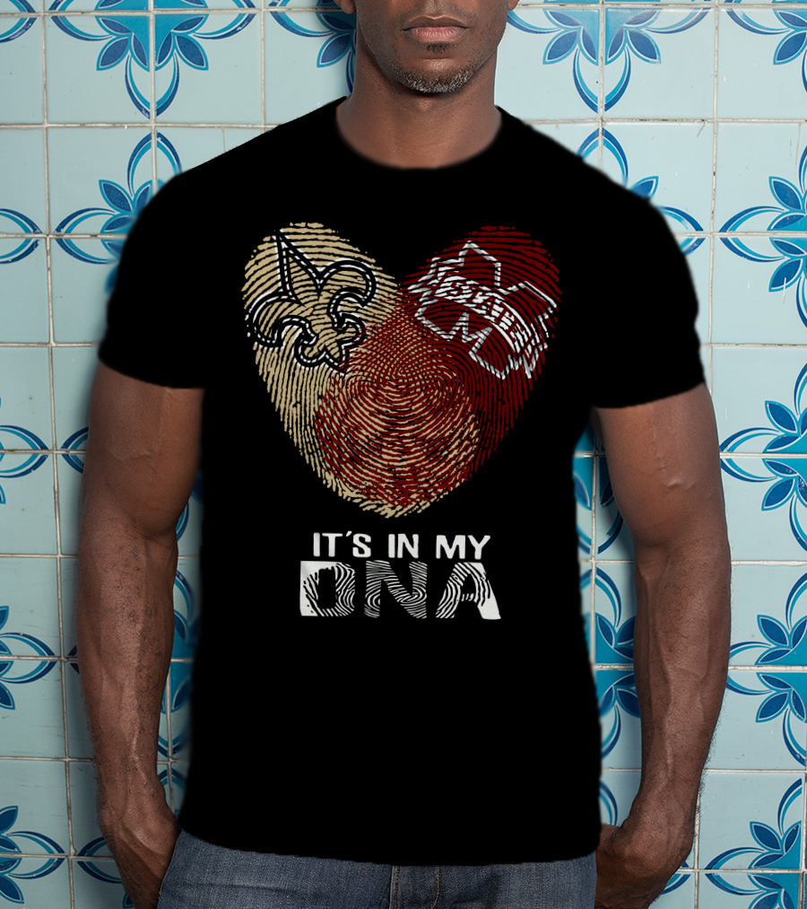 Saints Ms State It's In My Dna Fingerprint Heart Fleur-De-Lis T-Shirt