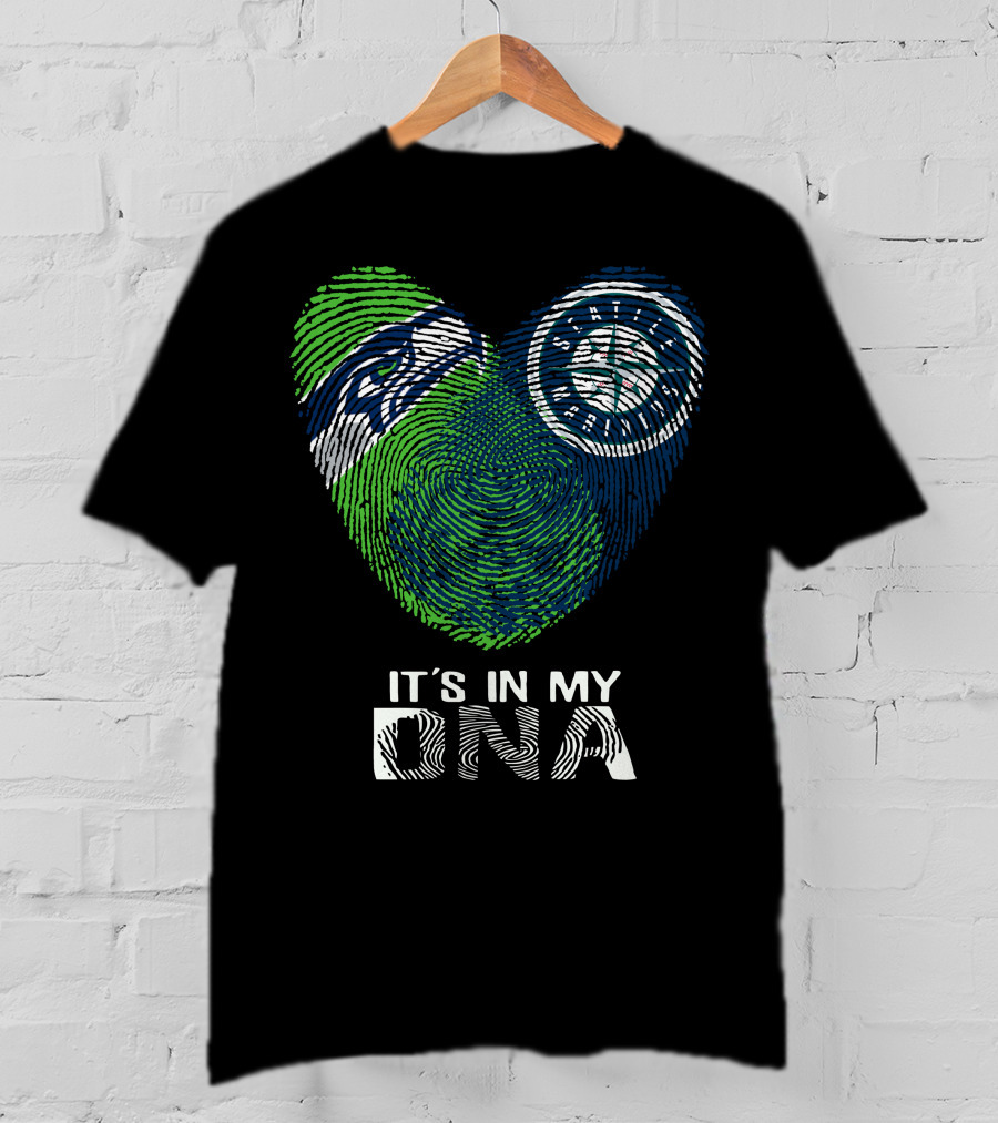 Seahawks Mariners It's In My Dna Fingerprint Heart T-Shirt