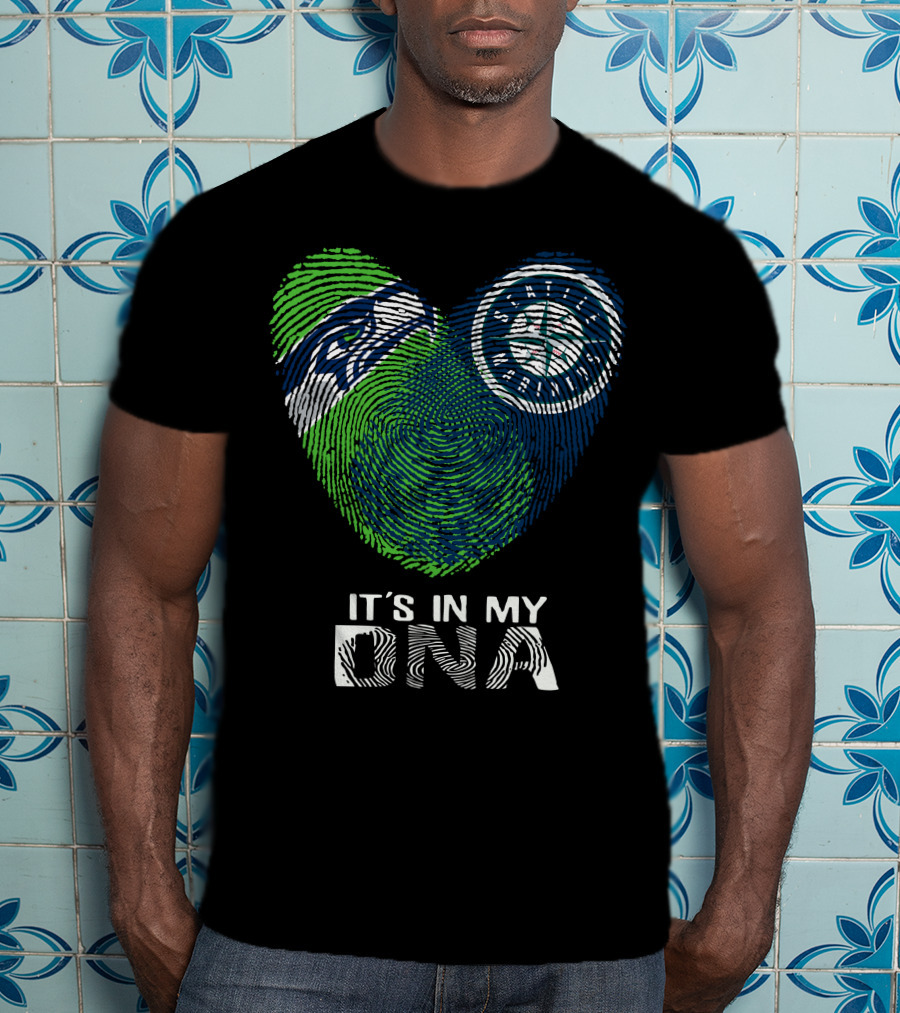Seahawks Mariners It's In My Dna Fingerprint Heart T-Shirt