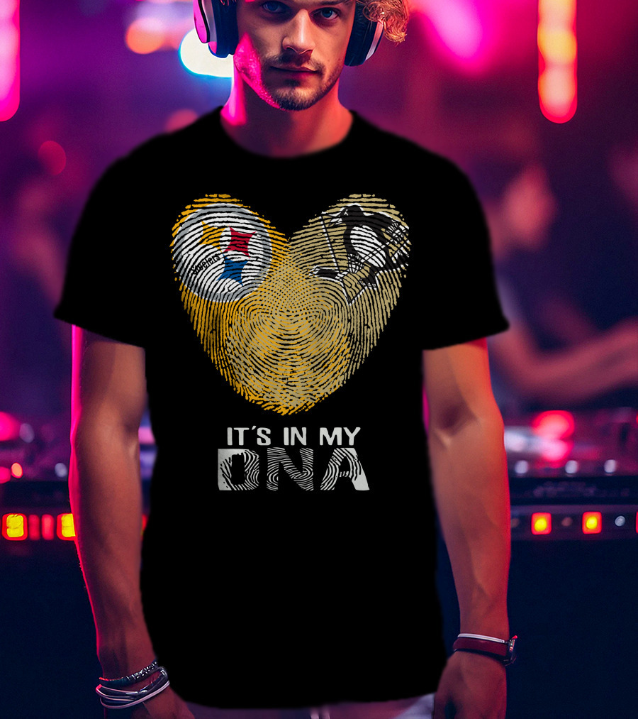 Steelers Penguins Heart It's In My Dna Fingerprint T-Shirt