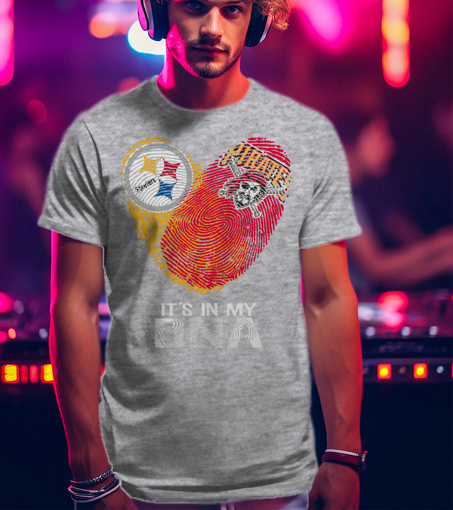 Steelers Pirates It's In My Dna Fingerprint Heart T-Shirt