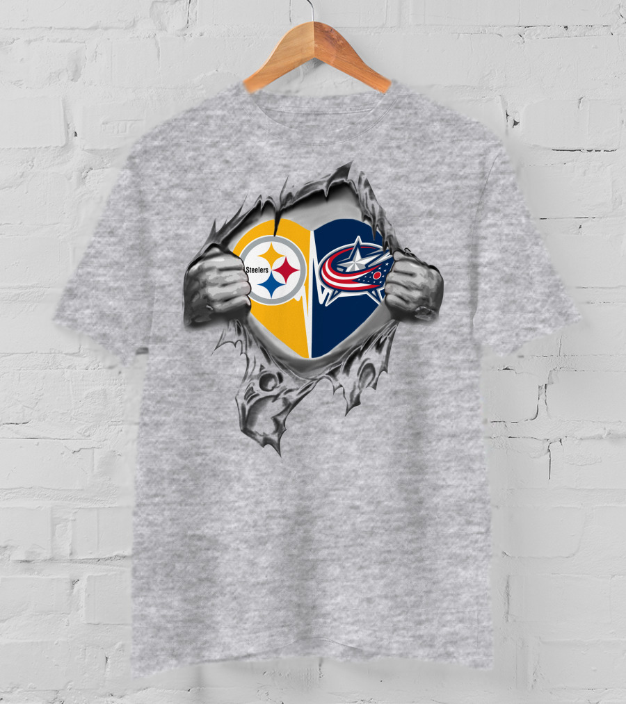 Steelers Blue Jackets Torn Heart Logo Fusion T-Shirt