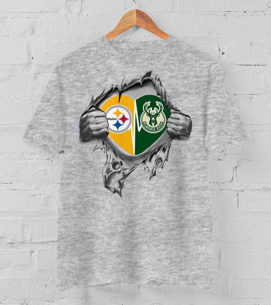 Steelers Milwaukee Bucks Heart Torn T-Shirt