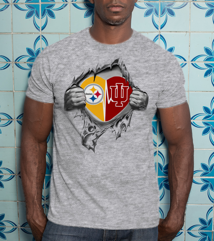 Steelers Indiana Hoosiers Heart Logo Fusion T-Shirt
