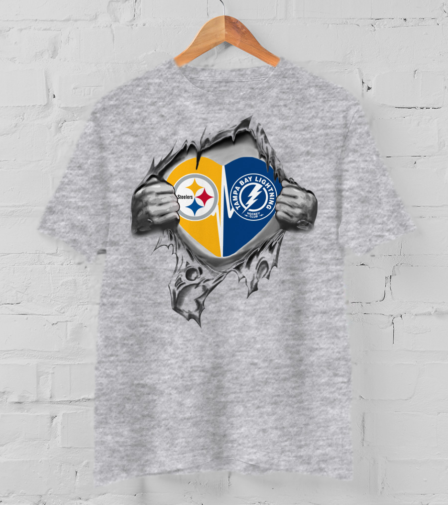 Steelers Tampa Bay Lightning Heart Rip T-Shirt