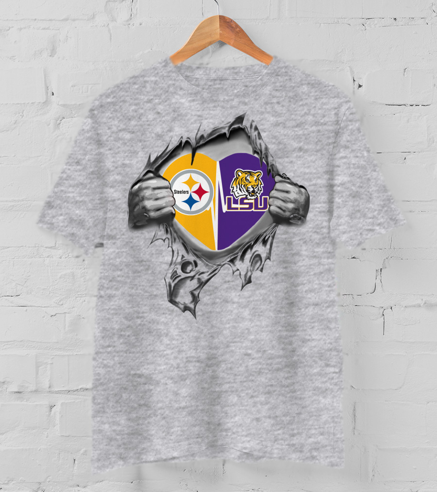 Steelers Lsu Heart Pittsburgh Tigers Fan Gear T-Shirt