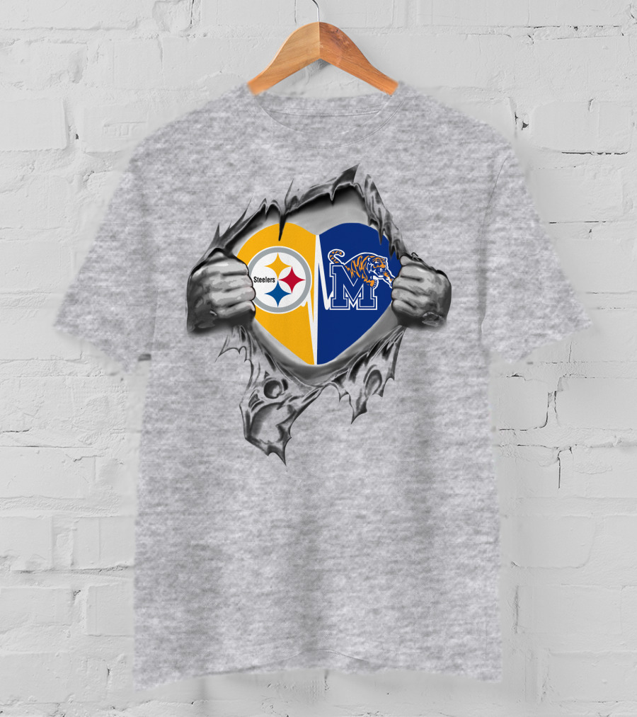 Steelers Memphis Tigers Heart T-Shirt