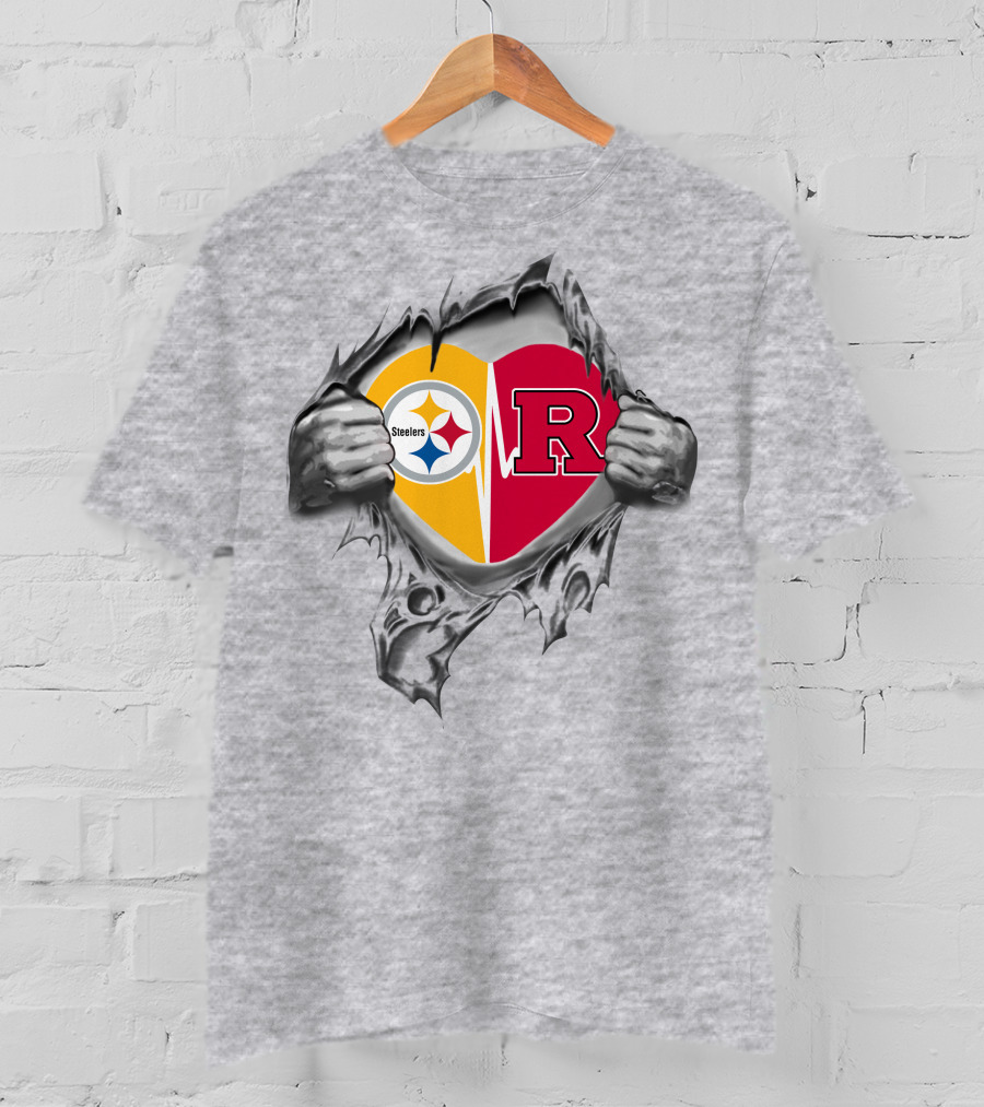 Steelers Rutgers Heart Symbol With Torn Fabric T-Shirt