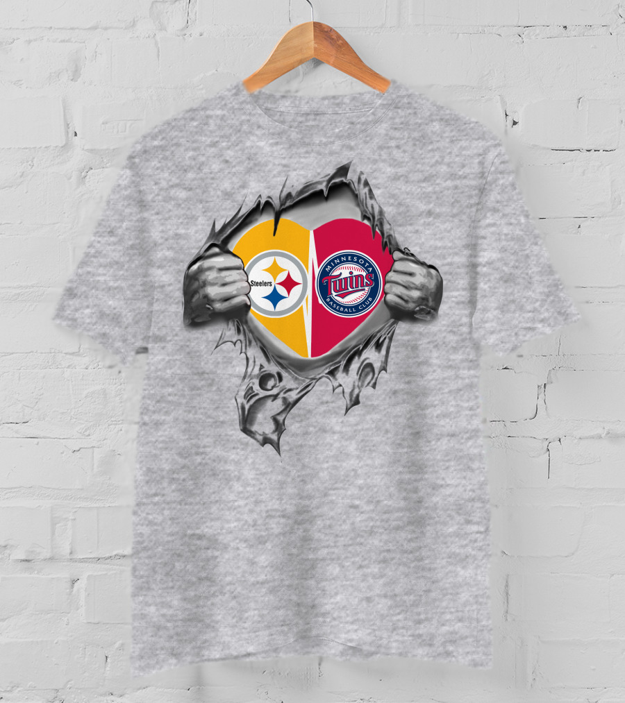 Steelers Twins Heart Steelers Logo Minnesota Twins Baseball Club T-Shirt