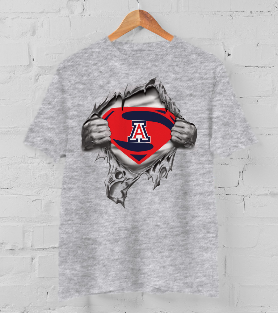 Arizona Wildcats Superman Fusion Logo Shield With Torn Chest T-Shirt