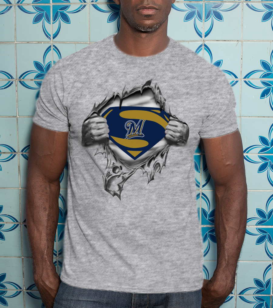 Milwaukee Brewers M Superman Emblem Peel T-Shirt