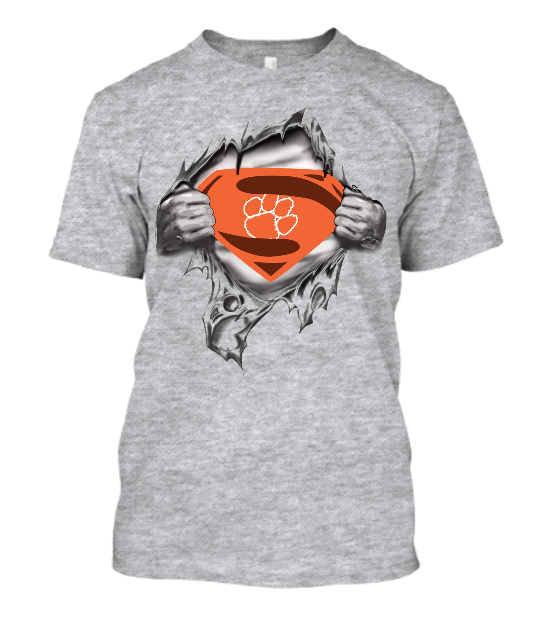 Clemson Tigers Superman Paw Logo Rip Effect T-Shirt