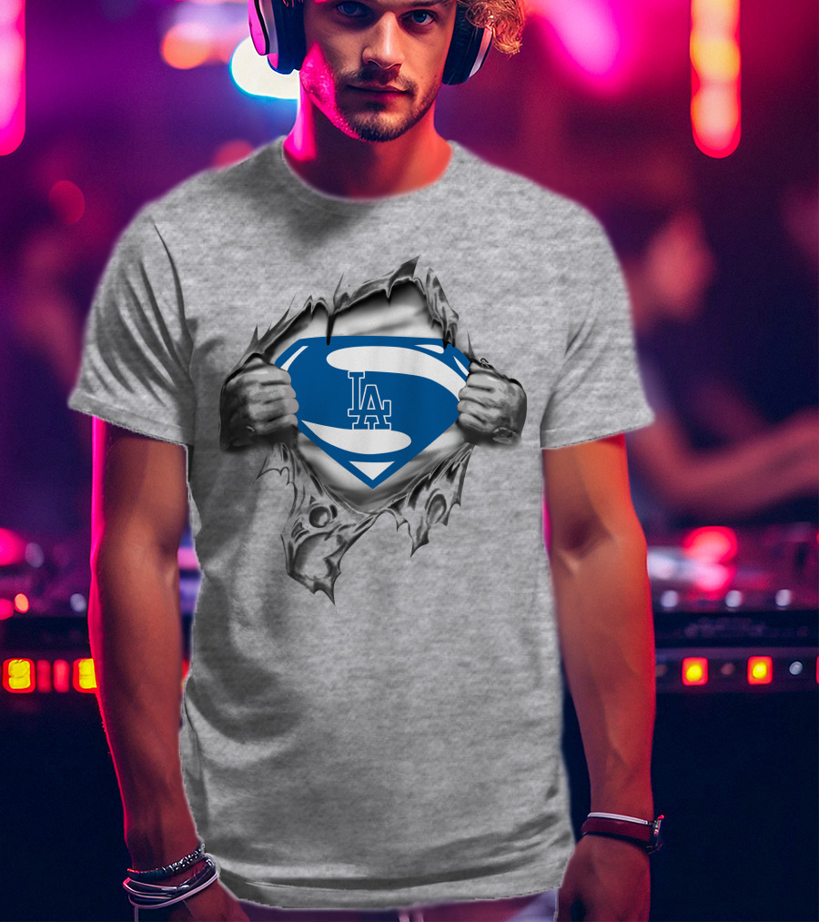 Los Angeles Dodgers Superman Logo Ripped Chest T-Shirt