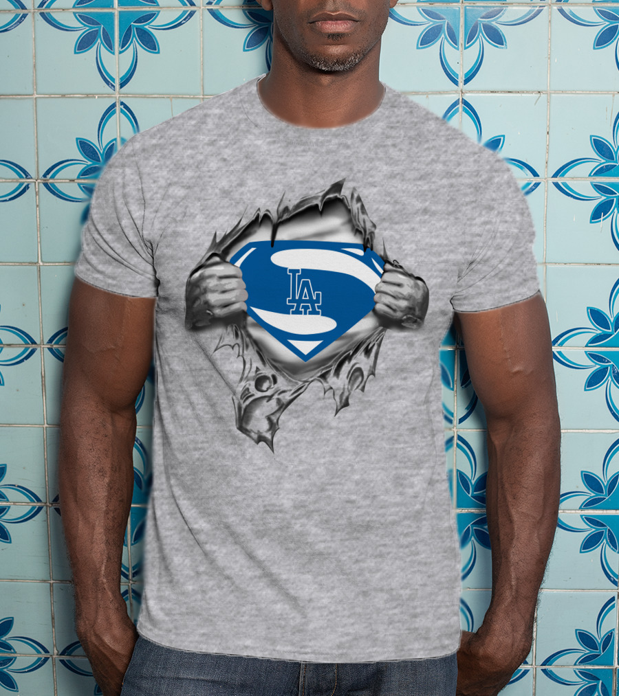 Los Angeles Dodgers Superman Logo Ripped Chest T-Shirt