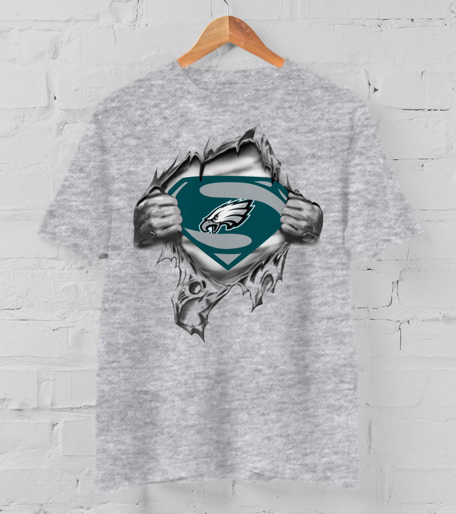 Eagles Superman Logo With Torn Effect And Hero Style Hands T-Shirt