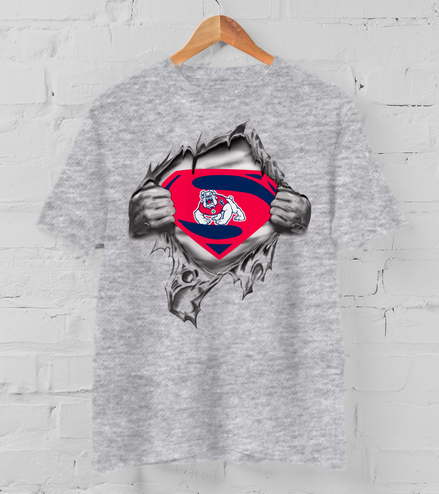 Fresno State Bulldog Superman Emblem With Bulldog Logo Torn T-Shirt