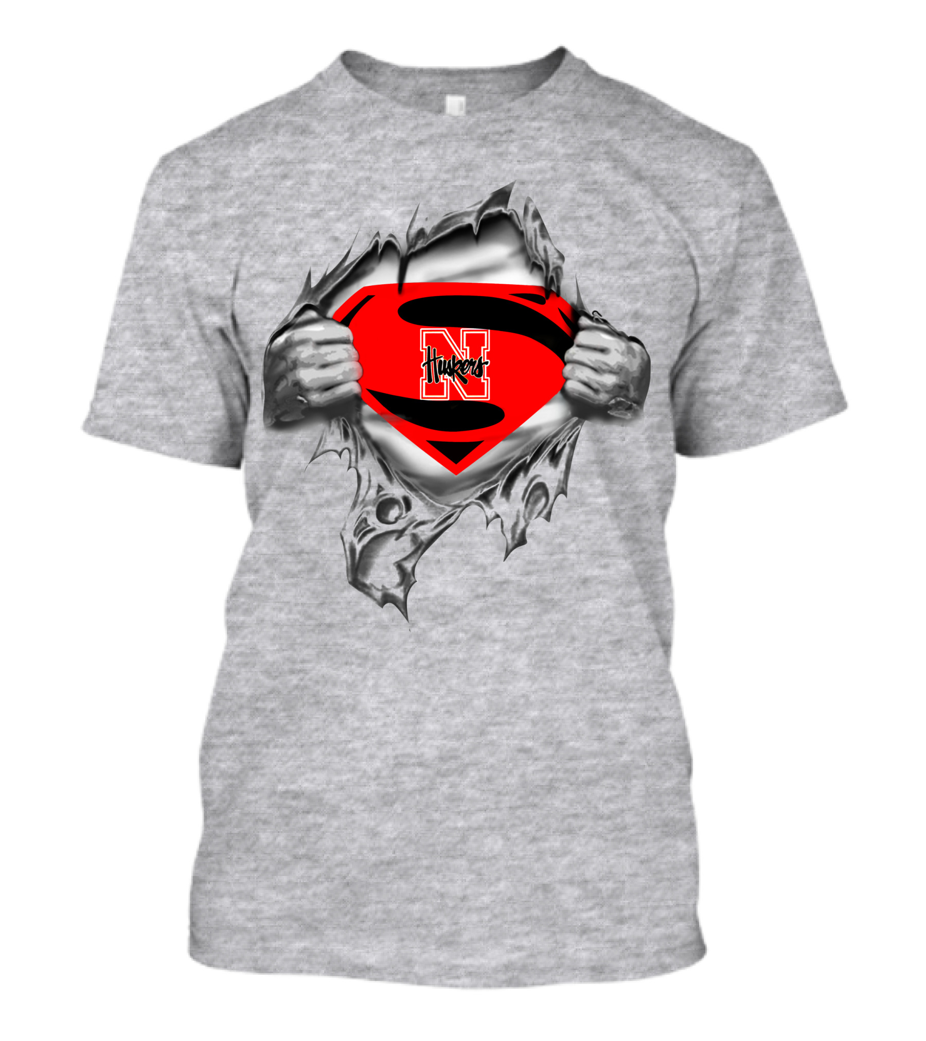 Huskers Superman S Logo Torn Steel Look N Nebraska T-Shirt