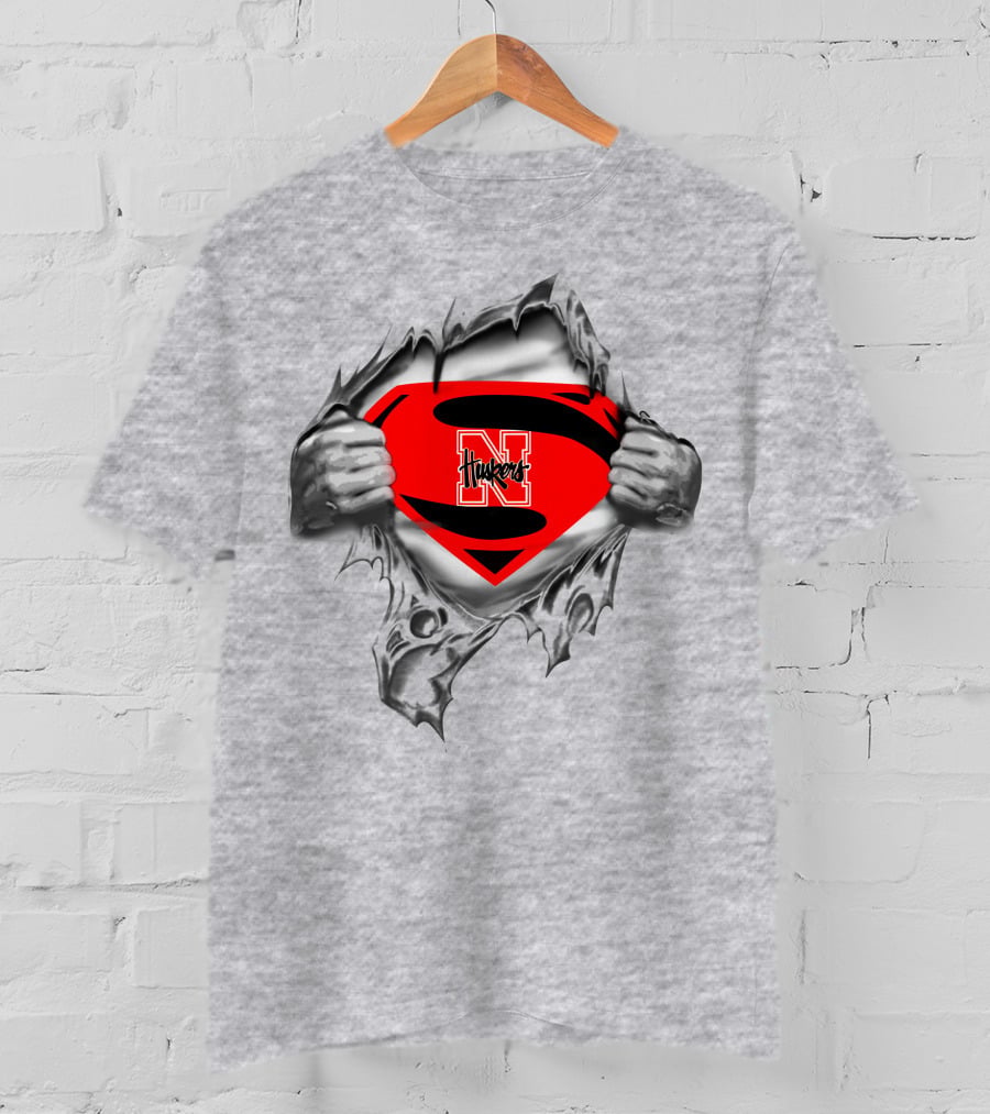 Huskers Superman S Logo Torn Steel Look N Nebraska T-Shirt