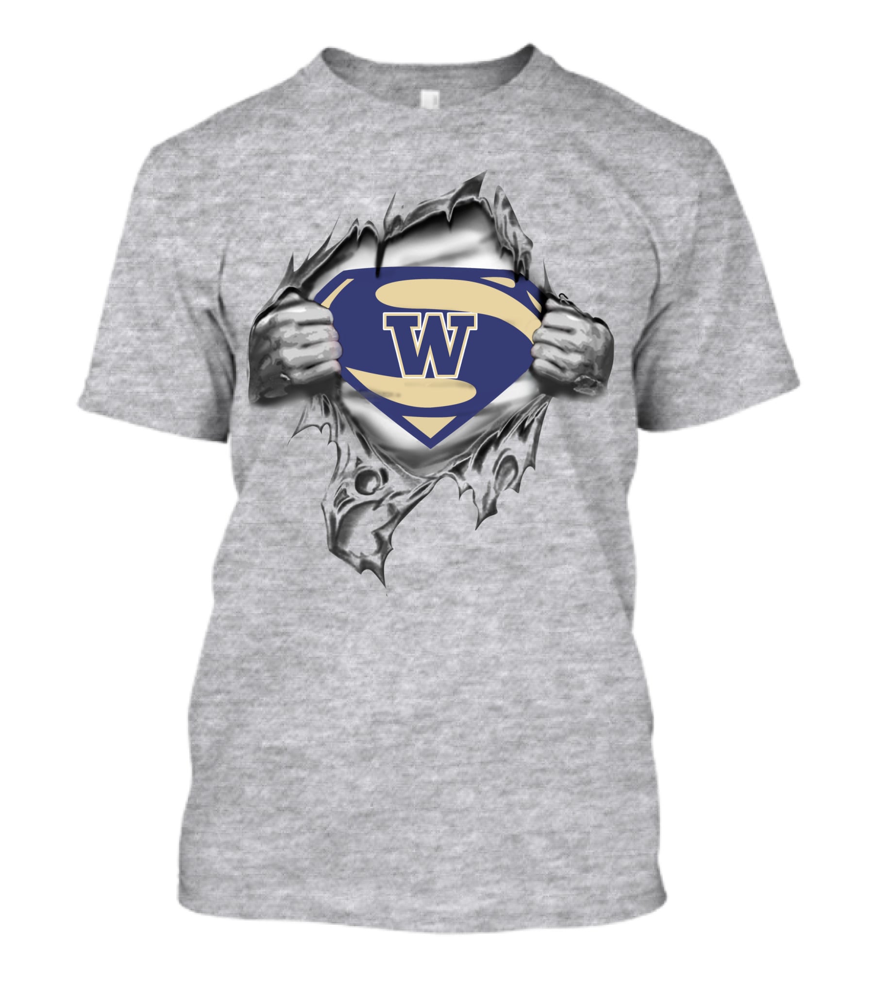 Husky Super Man W Logo Emblem Rip T-Shirt