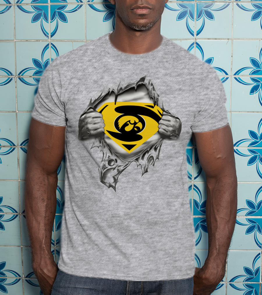 Iowa Hawkeyes Superman Logo Chest Rip T-Shirt