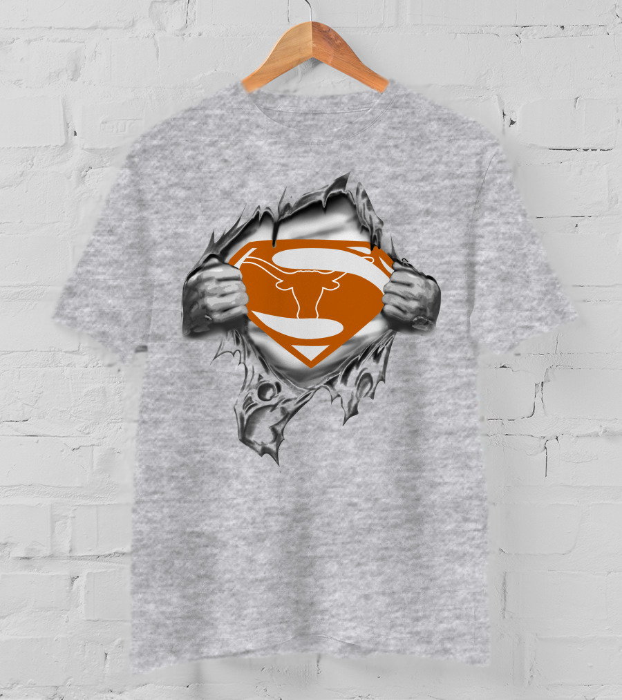 Longhorn Superman Logo Torn Reveal Texas Football Team Symbol T-Shirt