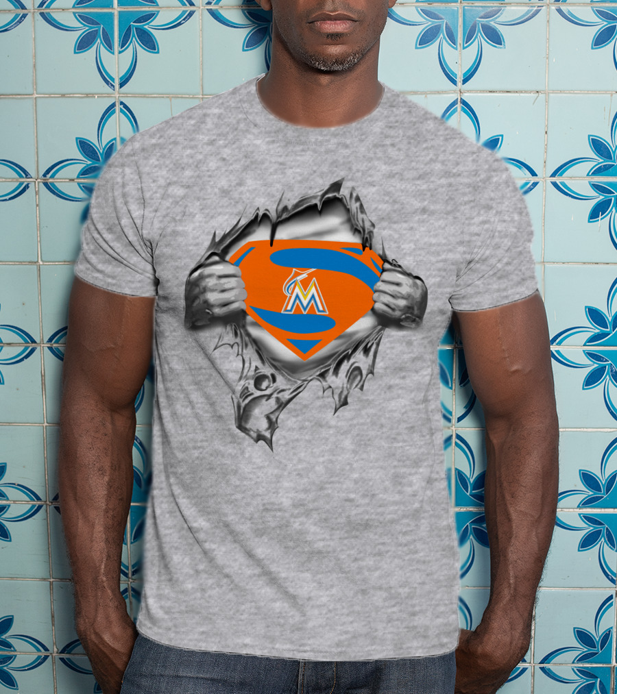 Marlins Super Man Logo Rip T-Shirt