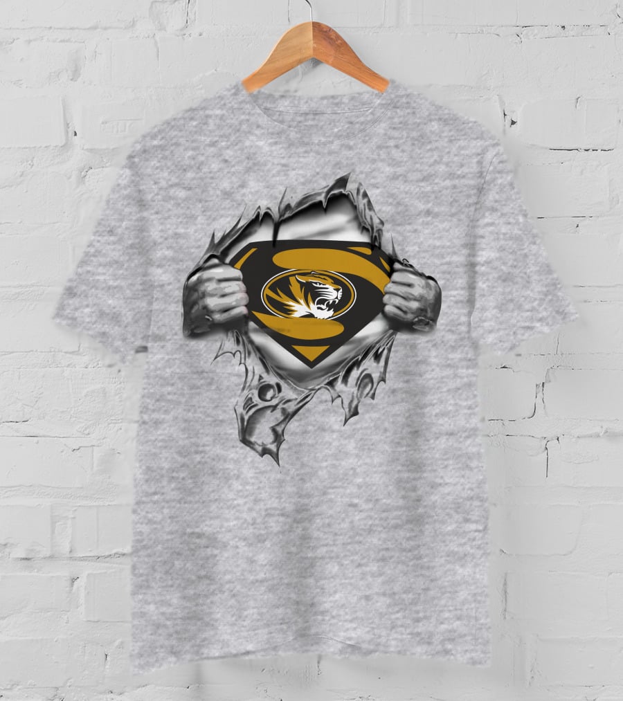 Missouri Tigers Superman Logo With Torn Chest T-Shirt