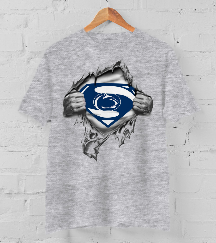 Penn State Superman Logo Tear Silver Gray Background T-Shirt