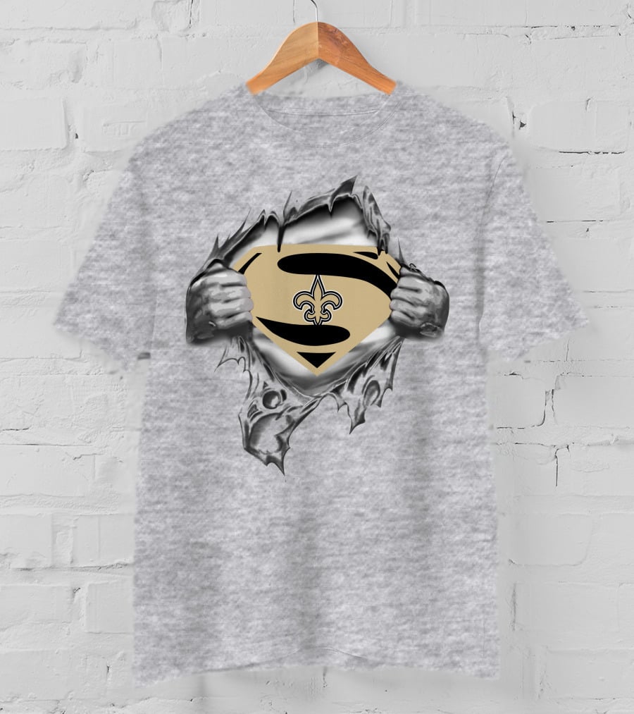 Saints Fleur-de-Lis Superman Logo Ripped Chest T-Shirt