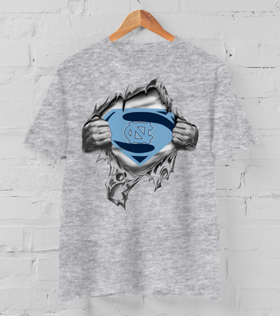 Tar Heels Superman Logo Ripping Through NC Emblem T-Shirt