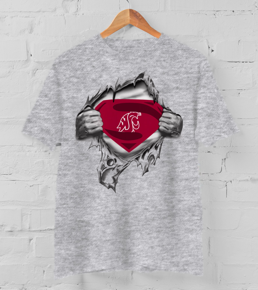 Washington State Super Man Cougar Logo Shield T-Shirt