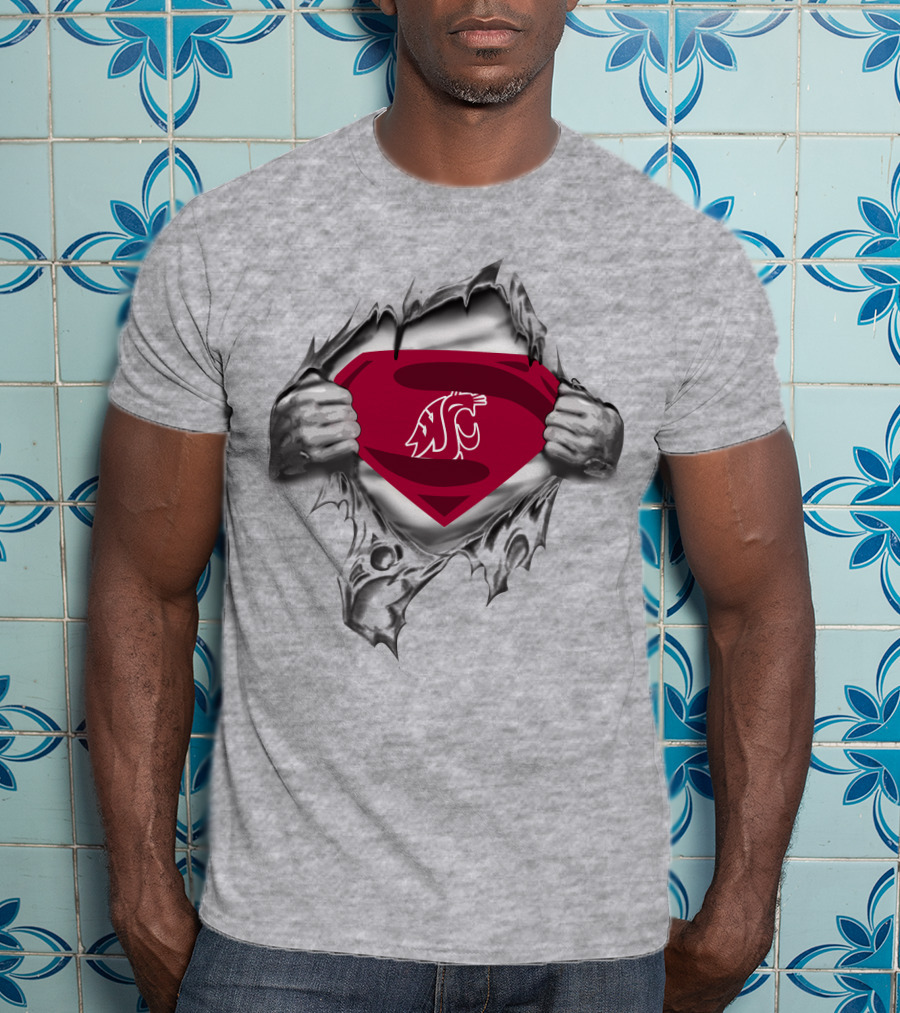Washington State Super Man Cougar Logo Shield T-Shirt