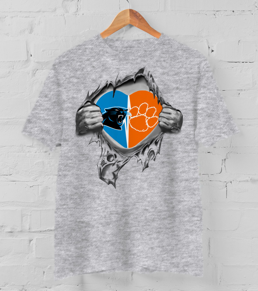Panthers Heart Clemson Tigers Dual Loyalty Tear T-Shirt