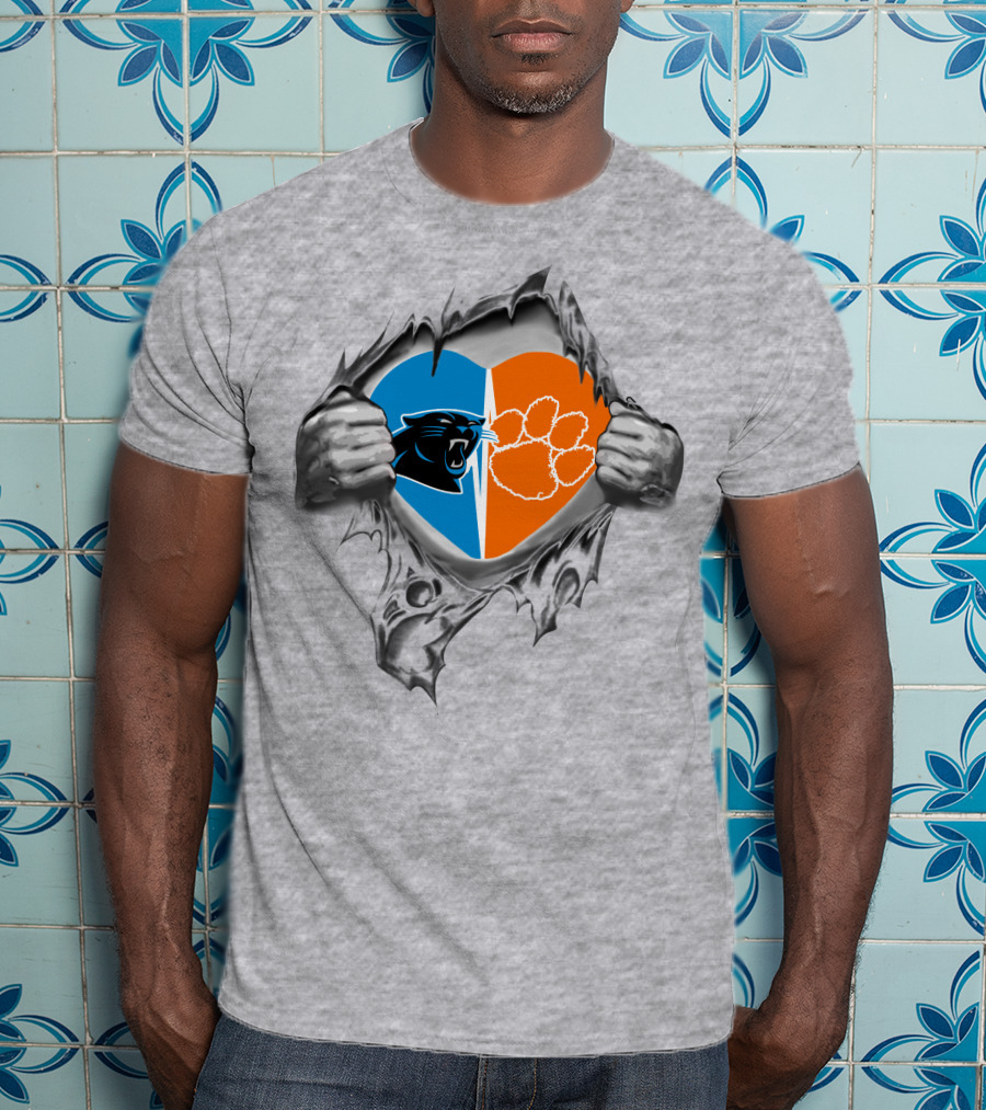 Panthers Heart Clemson Tigers Dual Loyalty Tear T-Shirt