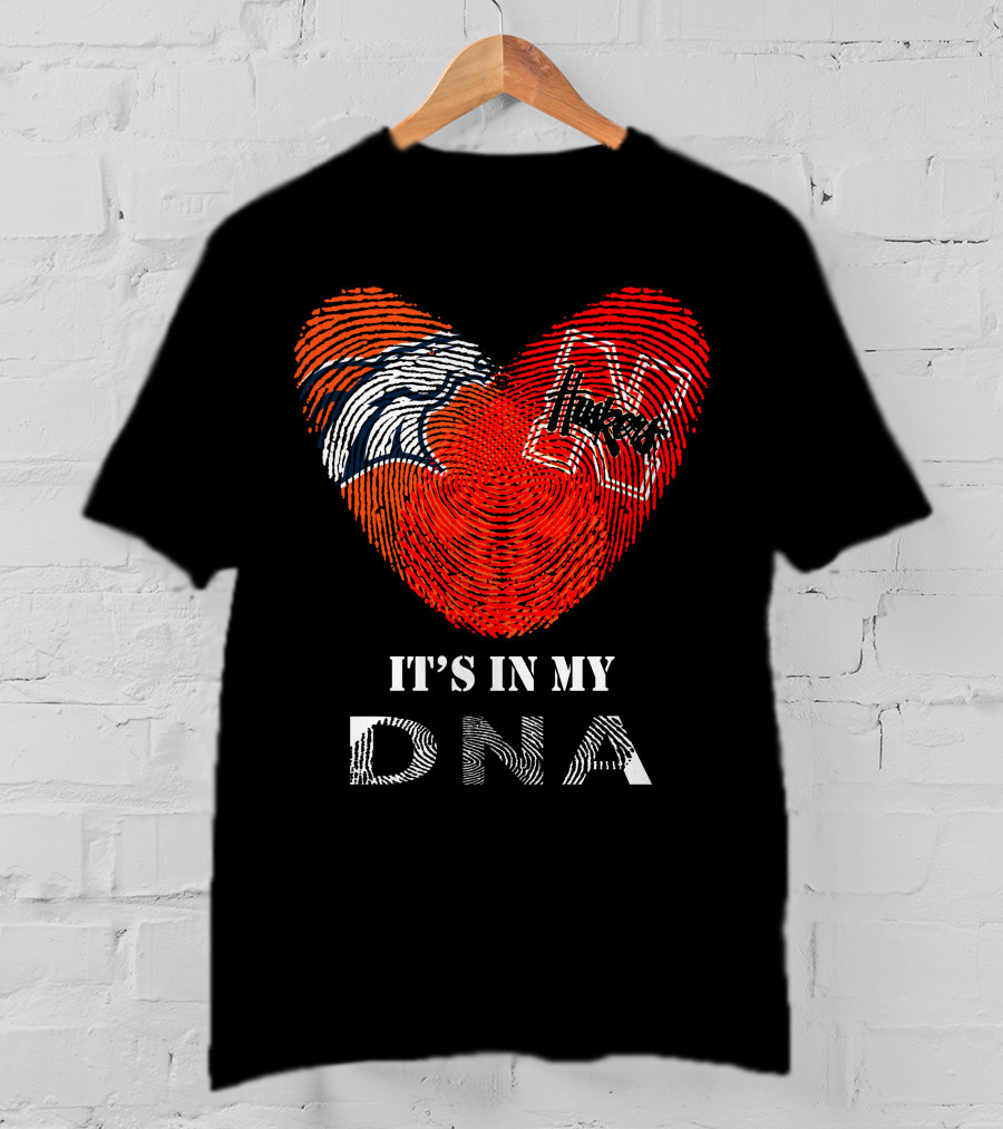 Broncos Huskers Heart Fingerprint It's In My DNA T-Shirt