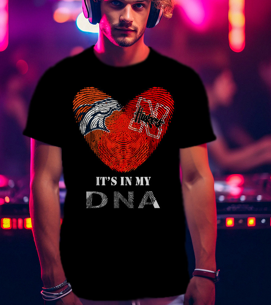 Broncos Huskers Heart Fingerprint It's In My DNA T-Shirt