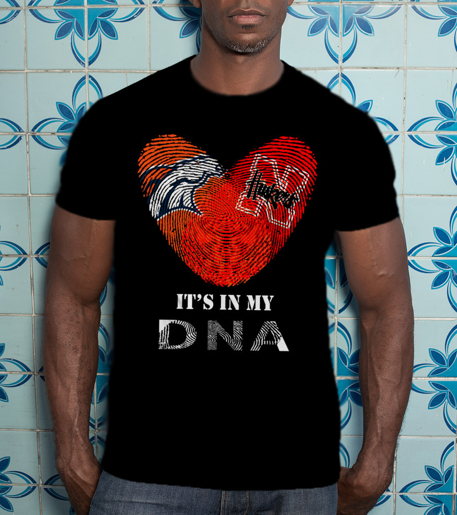 Broncos Huskers Heart Fingerprint It's In My DNA T-Shirt