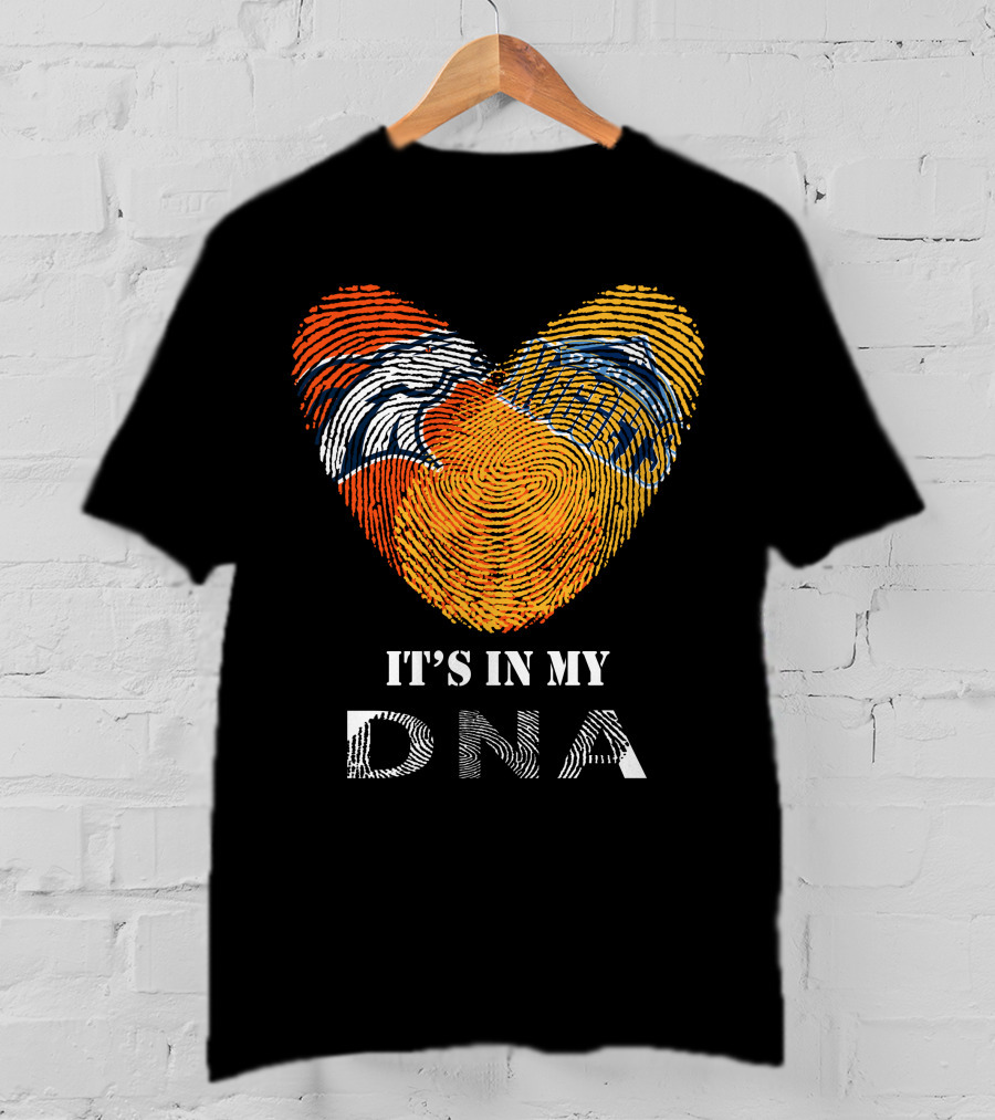 Broncos Nuggets Fingerprint Heart It's In My DNA T-Shirt