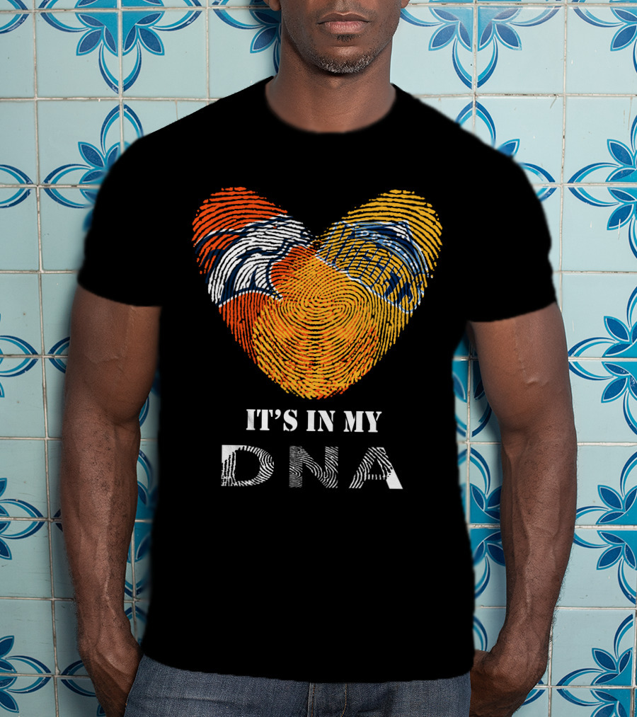 Broncos Nuggets Fingerprint Heart It's In My DNA T-Shirt