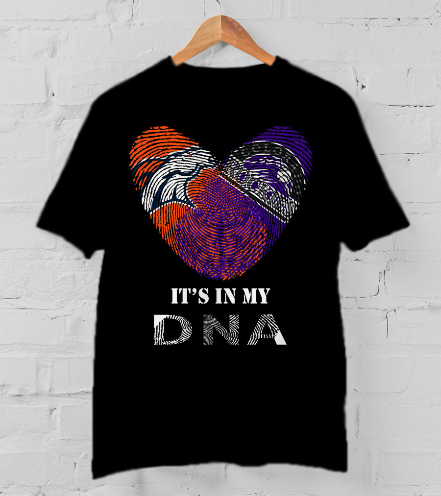 Broncos Rockies It's In My DNA Football Baseball Heart Fingerprint T-Shirt