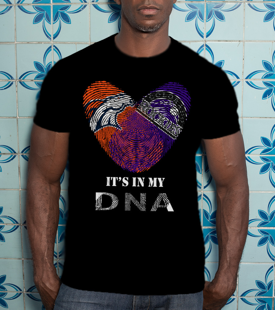 Broncos Rockies It's In My DNA Football Baseball Heart Fingerprint T-Shirt