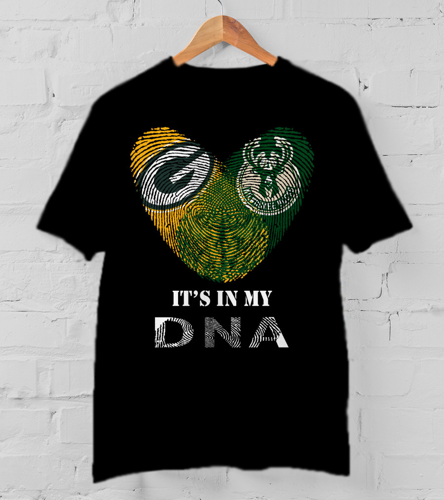 Packers Bucks Logos Fingerprint It's In My DNA T-Shirt