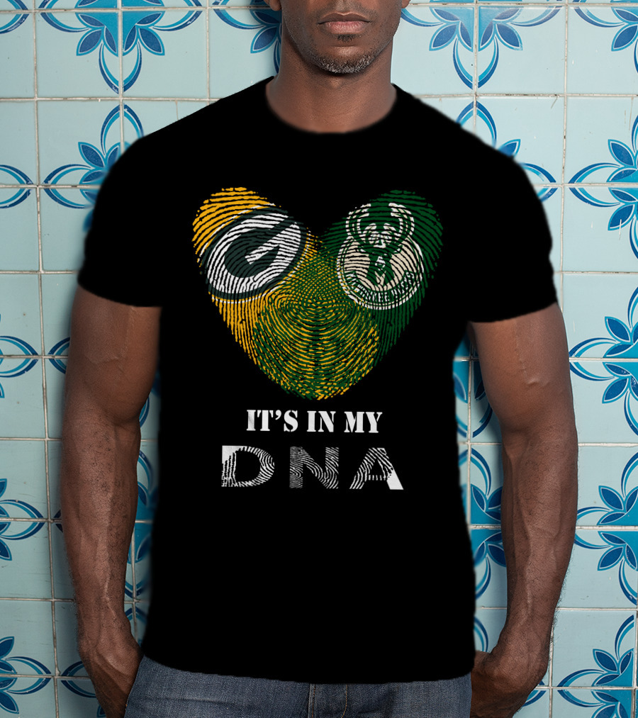 Packers Bucks Logos Fingerprint It's In My DNA T-Shirt