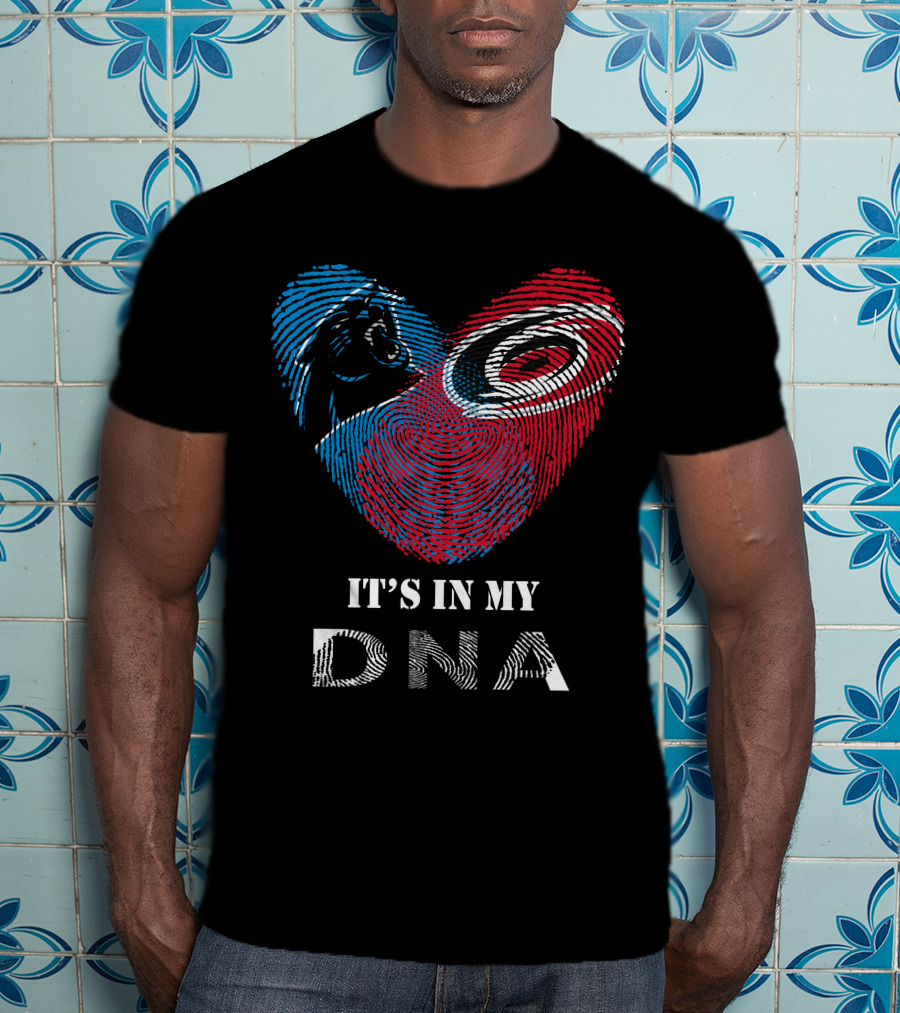 Panthers Carolina Hurricanes Heart-Shaped Fingerprint It's In My DNA T-Shirt