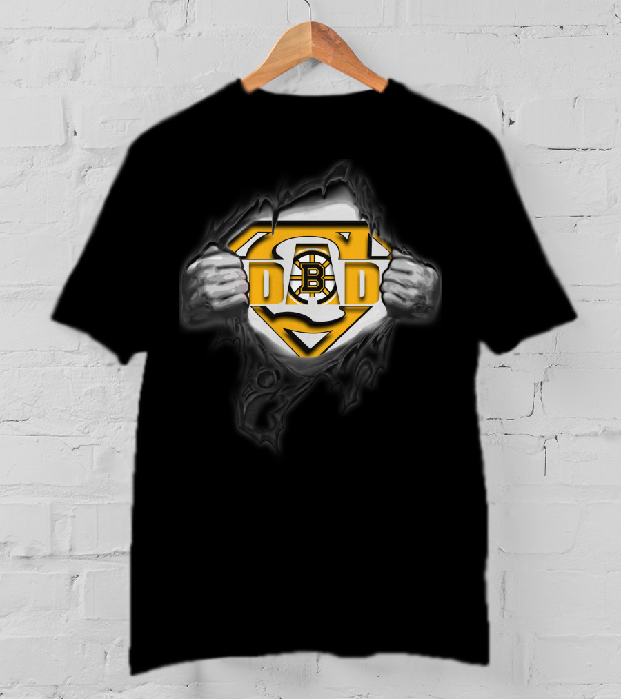 Boston Bruins Super Dad Logo With Shield And Hands T-Shirt